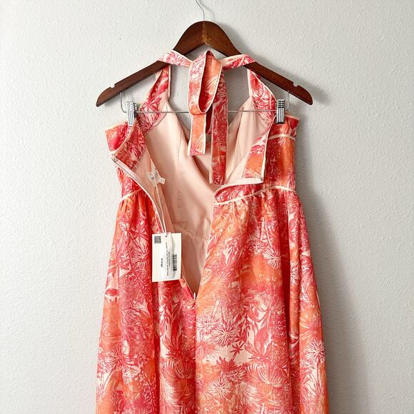 Mika & Gala Tropical Orange Halter Maxi Dress Women's US Size XL  NEW - Picture 7 of 15